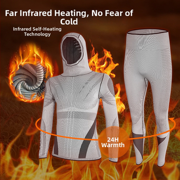 Set de ski cu glugă – top și pantaloni din Lycra, uscare rapidă și eliminarea umezelii, model cu dungi, unisex, pentru iarnă-primăvară-toamnă