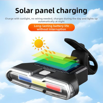 Solarna stražnja svjetiljka za bicikl s trobojnim upozoravajućim svjetlom, treperava svjetlost visoke jačine USB svjetiljka za noćnu vožnju