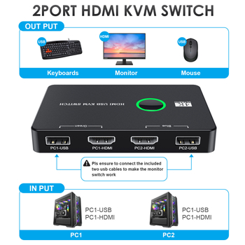 USB/HDMI/KVM prekidač za dva računala s dijeljenjem tipkovnice, miša, pisača i HDMI monitora — 4K@60Hz, SA03, kompatibilan s Windows 10