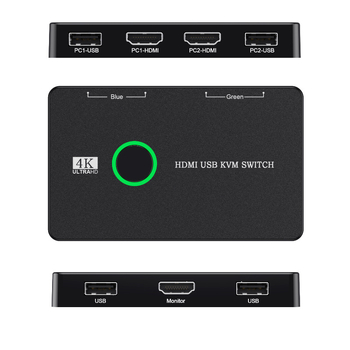 USB/HDMI/KVM prekidač za dva računala s dijeljenjem tipkovnice, miša, pisača i HDMI monitora — 4K@60Hz, SA03, kompatibilan s Windows 10
