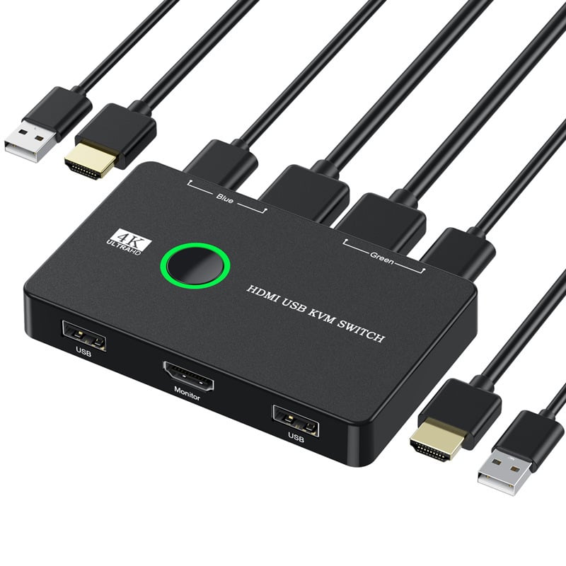 USB/HDMI/KVM prekidač za dva računala s dijeljenjem tipkovnice, miša, pisača i HDMI monitora — 4K@60Hz, SA03, kompatibilan s Windows 10