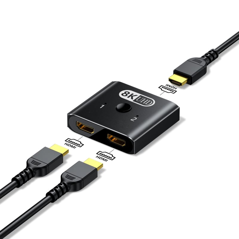 GT-WAN GT-008 HDMI kapcsoló, 2 bemenet, 1 kimenet, 4K/8K felbontás