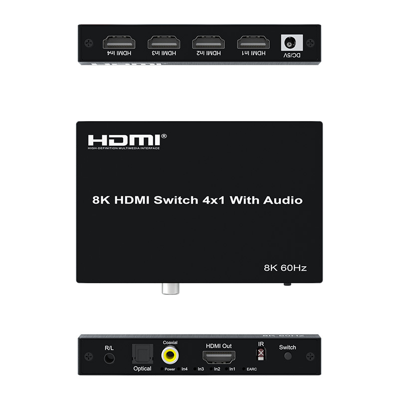 HDMI prekidač 4 ulaza 1 izlaz, audio de-embedding, podrška za 8K60Hz, model HDCN4-1