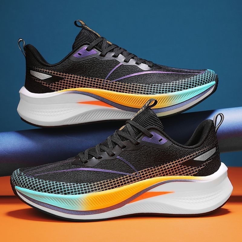 Férfi futócipők – légáteresztő hálós felsőrész, könnyű, csíkos mintázat, ütéscsillapító gumitalp