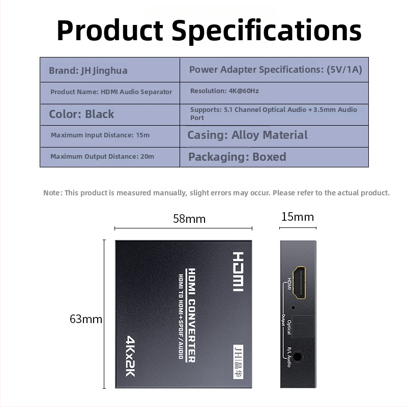 Jinghua HDMI Audio Fiber Splitter 2.0 4K – Vzdialené prebudenie, Správa napájania, Pre televízie
