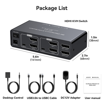 KVM prekidač SW623 — 2 DP video ulaza, 2 USB ulaza, 1 DP izlaz s 4 USB 3.0 hub portovima, do 8K/60 Hz, Windows kompatibilan