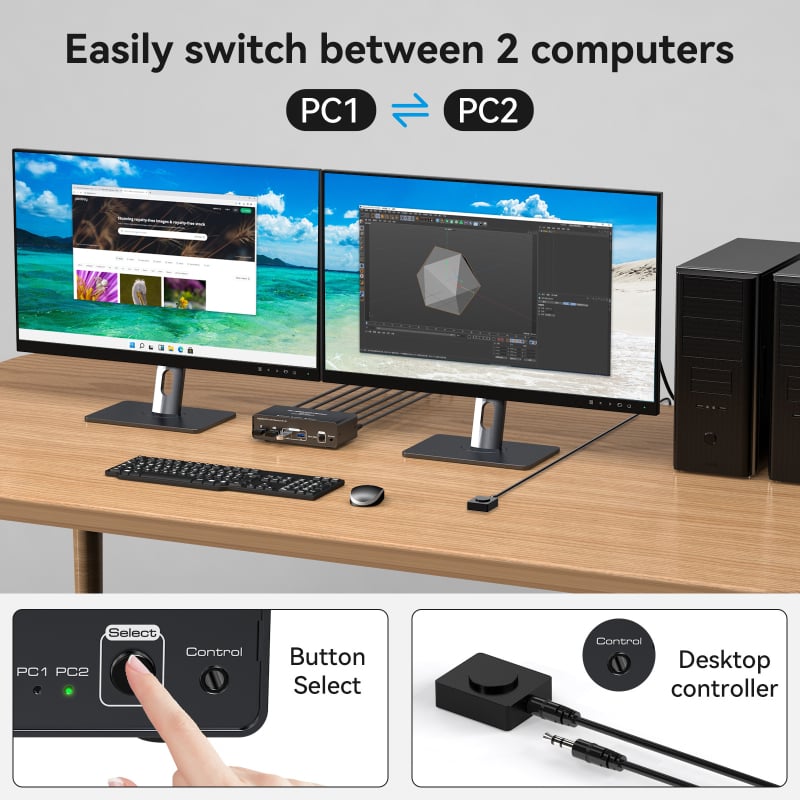KVM prekidač SW623 — 2 DP video ulaza, 2 USB ulaza, 1 DP izlaz s 4 USB 3.0 hub portovima, do 8K/60 Hz, Windows kompatibilan