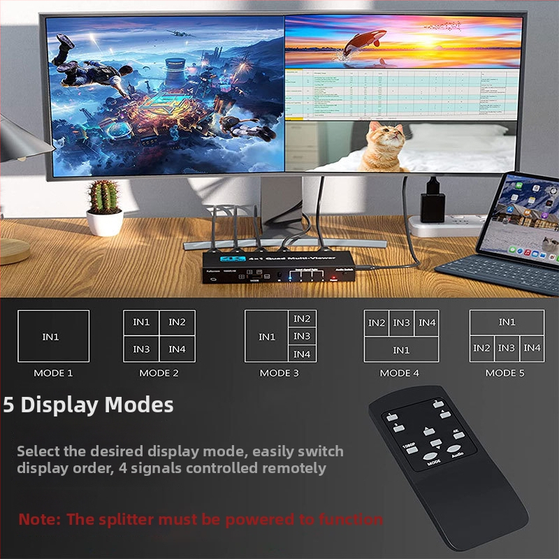Ou Zheng Sw41pro HDMI 4x1 splitter za ekran s glatkim prebacivanjem, 4K 3840x2160, daljinski upravljač, upravljanje napajanjem, 5 m kabel