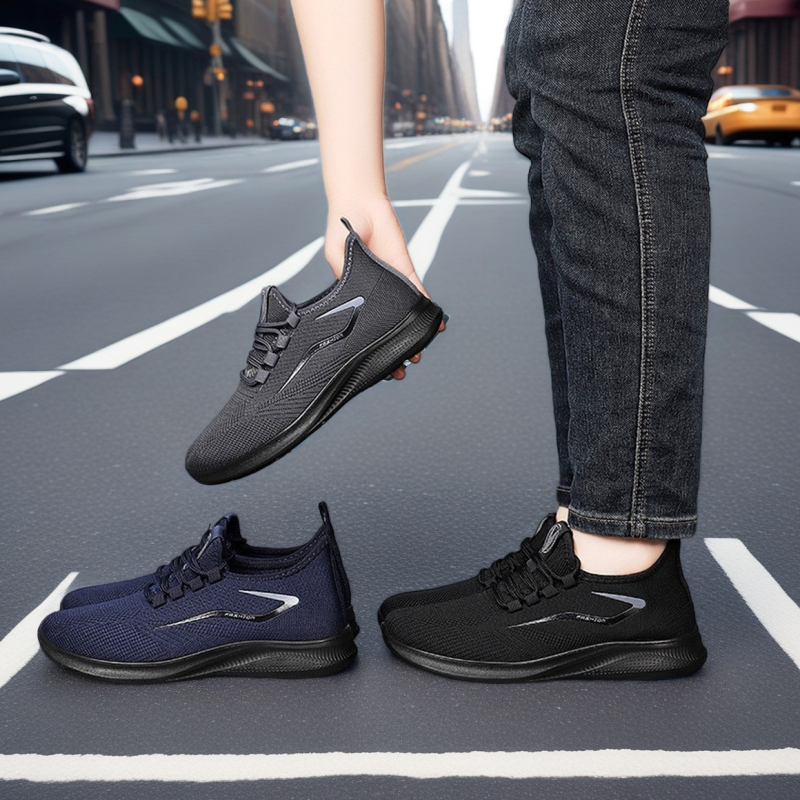 Muške sportske casual tenisice s gornjim dijelom PU + mreža, prozračna udobnost, EVA uložak, slip-on zatvaranje, PVC potplat