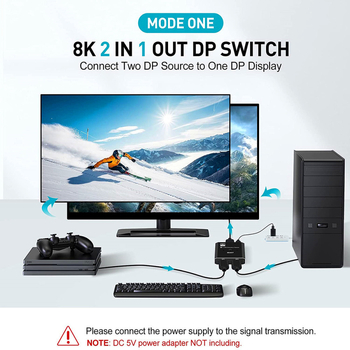 Comutator DisplayPort 1.4, 8K@60Hz, bidirecțional, 1 intrare-2 ieșiri / 2 intrări-1 ieșire