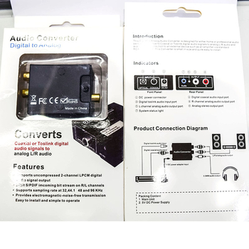 Digitalni koaksijalno/optički pretvarač za analognu zvuk za TV — Brand vellygood/weilige; Model: Digital coaxial/optical fiber to analog audio converter; Ulaz: koaksijalni ili optički; Izlaz: analogni zvuk