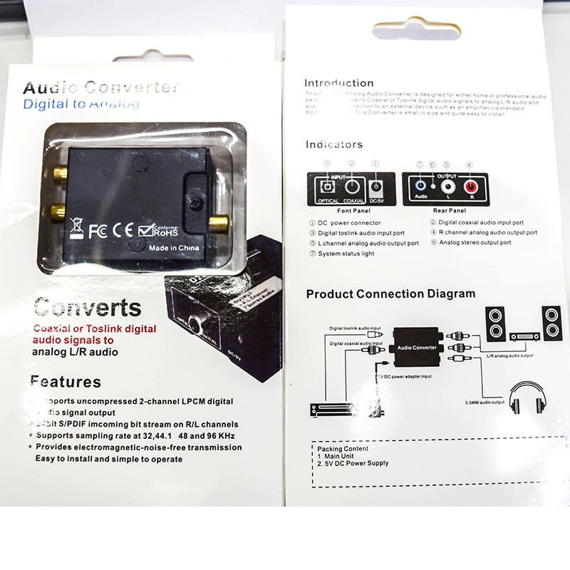 Digitalni koaksijalno/optički pretvarač za analognu zvuk za TV — Brand vellygood/weilige; Model: Digital coaxial/optical fiber to analog audio converter; Ulaz: koaksijalni ili optički; Izlaz: analogni zvuk