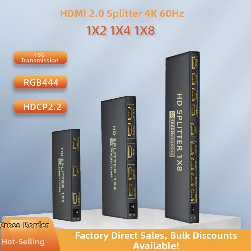 Xiao He XH202 HDMI 2.0 rozdeľovač, 1 vstup 8 výstupov, 4K60Hz 18Gbps, distribútor pre PC, TV, KTV a auto