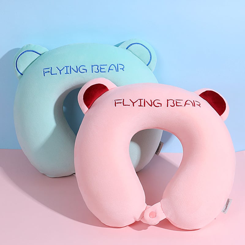 Pernă cervicală în formă de U din spumă cu memorie, cu husă din catifea Crystal Velvet, pentru copii, călătorii și birou, stil Cartoon