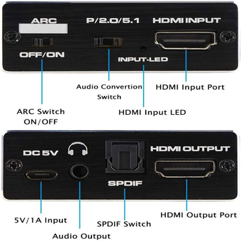 HDMI 2.0 audio konvertor a splitter — ARC extrakcia, 4K60Hz, optický zvukový oddelovač, model OZV8-1