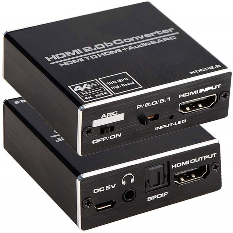 HDMI 2.0 audio konvertor a splitter — ARC extrakcia, 4K60Hz, optický zvukový oddelovač, model OZV8-1