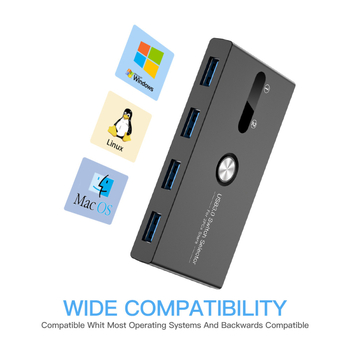 USB 3.0 KVM prekidač, 2 ulaza / 4 izlaza za pisač, miš i tipkovnicu, 1,5 m kabel, kompatibilan s Windows i Mac OS