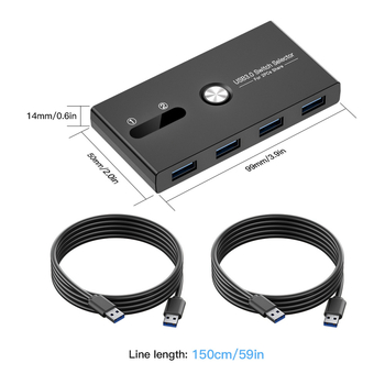 USB 3.0 KVM prekidač, 2 ulaza / 4 izlaza za pisač, miš i tipkovnicu, 1,5 m kabel, kompatibilan s Windows i Mac OS
