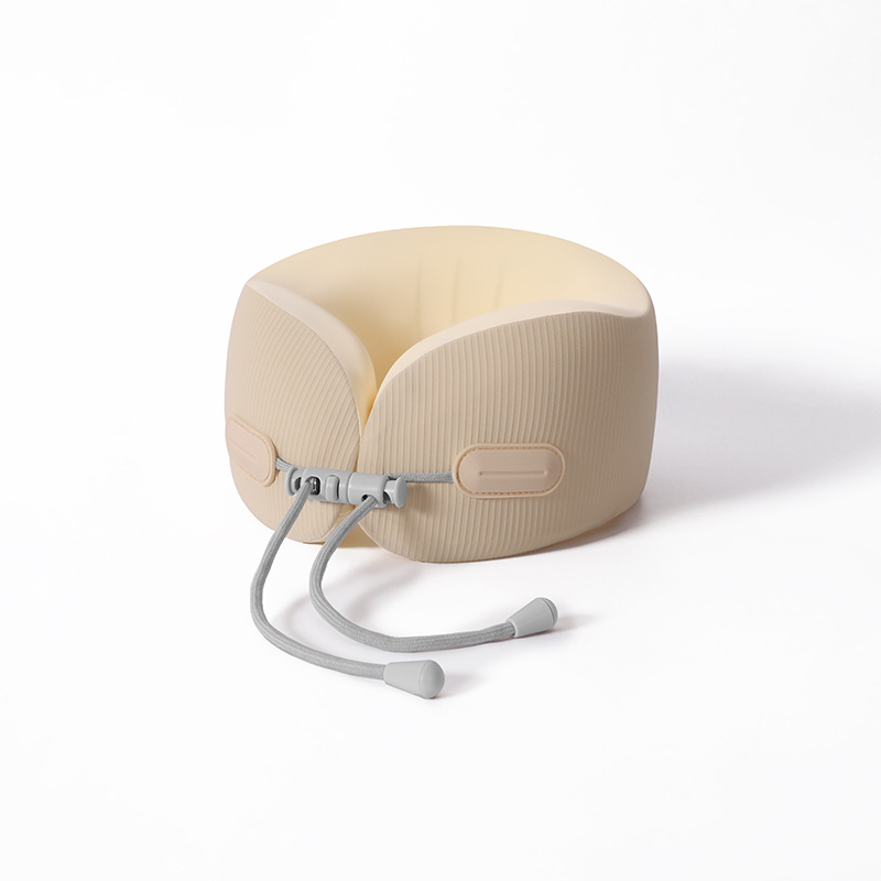 U-formájú nyakpárna memóriahab töltettel, utazáshoz (repülőgép/autó), hordozható, külső bordázott anyag + belső ice silk, modern minimalista dizájn, kód U126