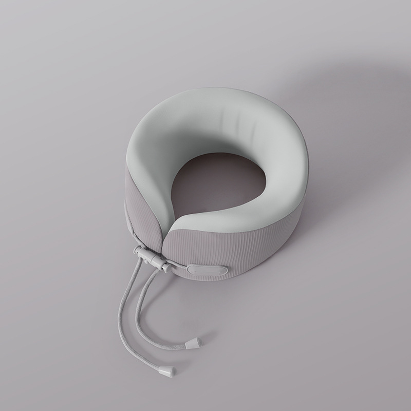 U-formájú nyakpárna memóriahab töltettel, utazáshoz (repülőgép/autó), hordozható, külső bordázott anyag + belső ice silk, modern minimalista dizájn, kód U126