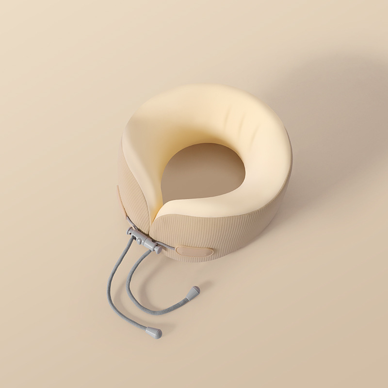 U-formájú nyakpárna memóriahab töltettel, utazáshoz (repülőgép/autó), hordozható, külső bordázott anyag + belső ice silk, modern minimalista dizájn, kód U126