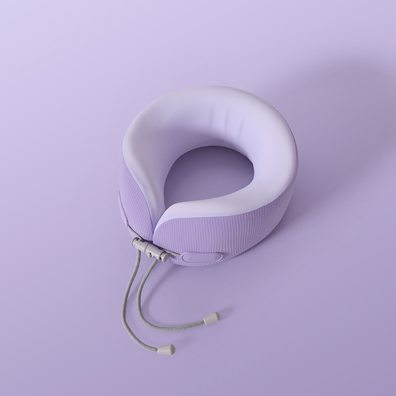 U-formájú nyakpárna memóriahab töltettel, utazáshoz (repülőgép/autó), hordozható, külső bordázott anyag + belső ice silk, modern minimalista dizájn, kód U126