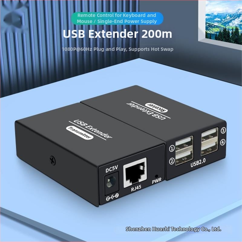 USB 2.0 extender 120 m, s 4-portnim USB hubom, USB na RJ45, za nadzor računala i proširenje miša putem jednog RJ45 kabela