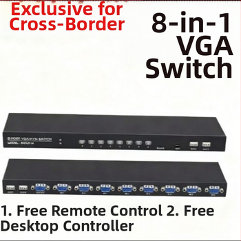 KVM prepínač s 8 VGA portmi, zdieľanie klávesnice a myši, 1080p, dĺžka kábla 1,5 m, obsahuje 8 VGA káblov