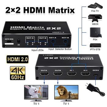 HDMI 2x2 mátrixkapcsoló — 4K60Hz YUV420, távoli ébresztés, áramellátás-kezelés