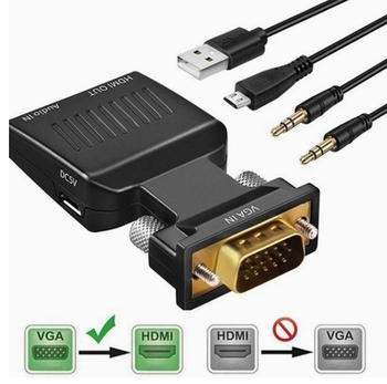 VGA na HDMI pretvarač sa zvukom, VGA muški–HDMI ženski adapter za računalo na TV ili projektor, 1080p