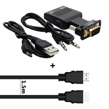 VGA na HDMI pretvarač sa zvukom, VGA muški–HDMI ženski adapter za računalo na TV ili projektor, 1080p