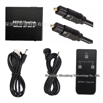 SPDIF/optické digitálne audio prepínač, 2 vstupy 1 výstup, s IR, model Nk-l21, značka Niu qiang, kábel 1 m