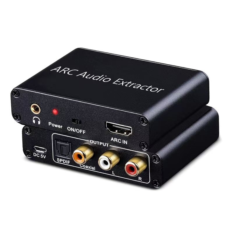 Adapator HDMI pentru retur audio cu ARC, alimentare USB, cablu de 0.8 m, ieșiri audio prin fibră optică și coaxială, jack pentru căști 3,5 mm