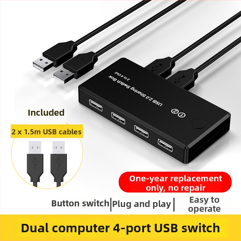 USB 2.0 zdieľané zariadenie: 2 vstupy - 4 výstupy, zdieľanie tlačiarne medzi dvoma počítačmi