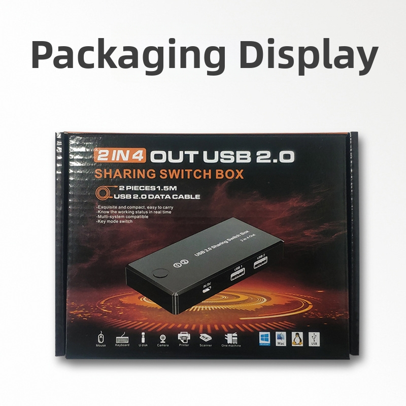 USB 2.0 zdieľané zariadenie: 2 vstupy - 4 výstupy, zdieľanie tlačiarne medzi dvoma počítačmi