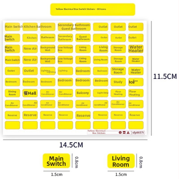 Етикет за идентификация на кутия за измервателни уреди — за главен превключвател и контакти, пластмасов материал, модерен минималистичен стил, за търговски и домашни пространства