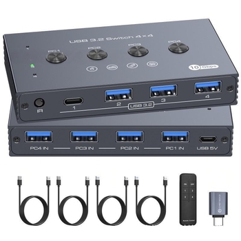 KVM prekidač USB 3.2: 4x USB-A ulaz, 3x USB 3.2 + 1x USB-C hub izlaz, 8K@60Hz, 5 m kabel
