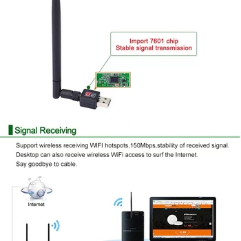 USB bežična mrežna kartica, vanjski USB WiFi prijemnik, USB sučelje, 150 Mbps