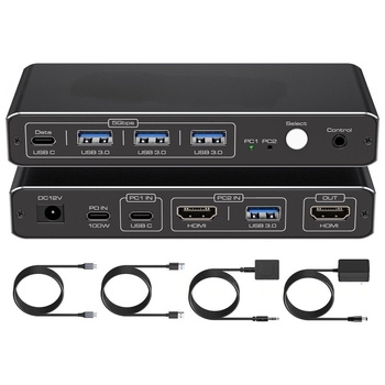 KVM prekidač s 1× USB-C Thunderbolt i 1× HDMI 2.0 ulaz, 4K@60 Hz, 3× USB-A izlaza, 1× USB-C izlaz