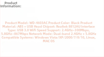 Chengchang FOCX2018 USB bežična mrežna kartica — 1200 Mbps, USB sučelje, dvopojasni 2.4/5GHz