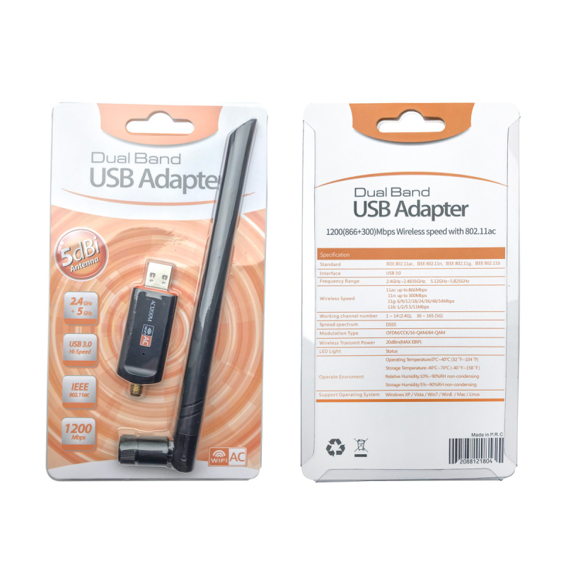 1200M USB 3.0 dvopojasna bežična mrežna kartica s antenom RT8812BU 2.4GHz/5.8GHz