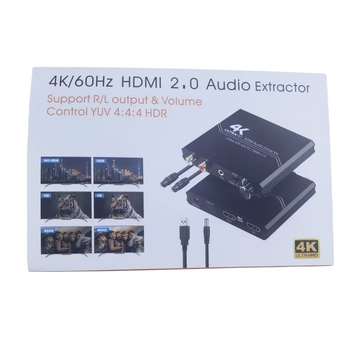 HDMI 2.0 audio ekstraktor s izlazima R/L i kontrolom glasnoće, audio razdjelnik za YUV 4K/60Hz