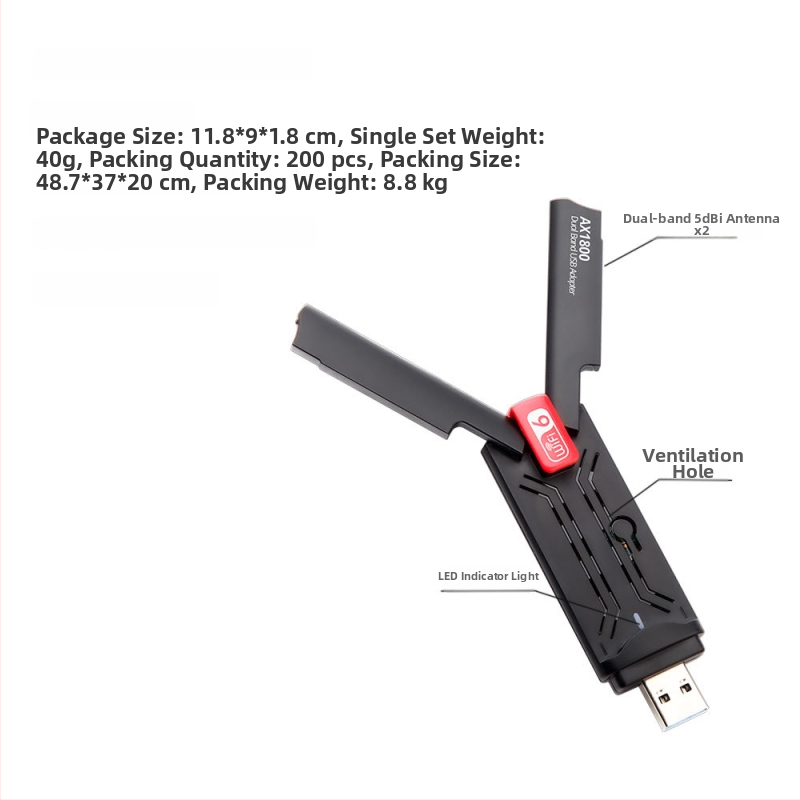 USB 3.0 bezdrôtová sieťová karta, 1800 Mbps, WiFi 6 dvojpásmová, MTK7921AU