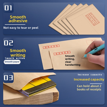 200 bucăți de plicuri și scrisoare din kraft gros, stil plic chinezesc, 85 g, brand Excellent, fără logo, pentru facturi TVA și salarii