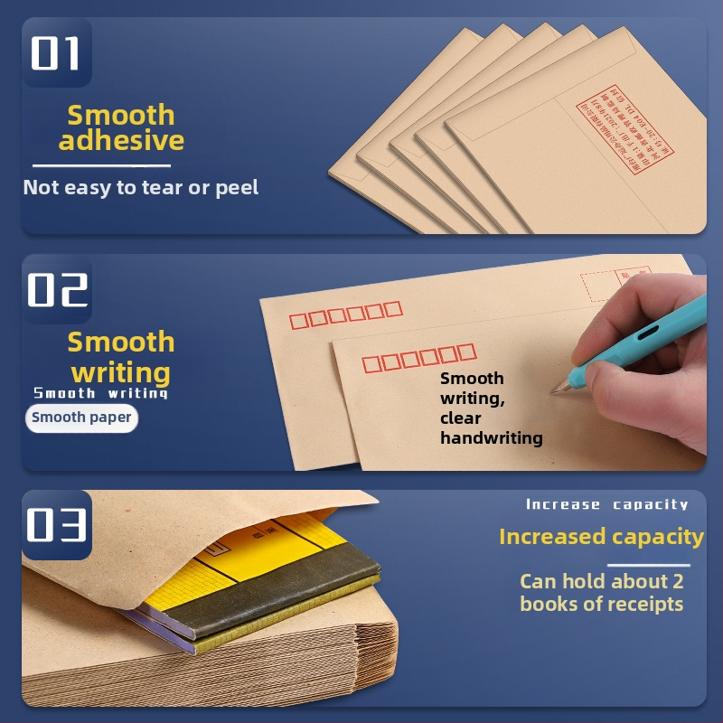 200 bucăți de plicuri și scrisoare din kraft gros, stil plic chinezesc, 85 g, brand Excellent, fără logo, pentru facturi TVA și salarii