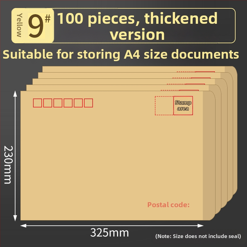 200 bucăți de plicuri și scrisoare din kraft gros, stil plic chinezesc, 85 g, brand Excellent, fără logo, pentru facturi TVA și salarii