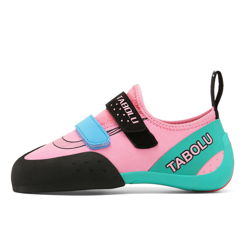 Παιδικά παπούτσια αναρρίχησης με κούμπωμα, επάνω μέρος από υπερίνες, εξωτερική σόλα από καουτσούκ, μεσαία σόλα από καουτσούκ, εσωτερική επένδυση από δίχτυ