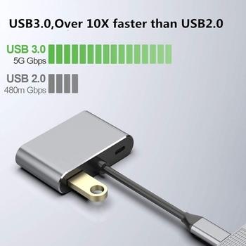 USB-C докинг станция за HDMI/VGA монитор, 4 порта, USB 3.1, 5Gbps, кабел 0,12 m
