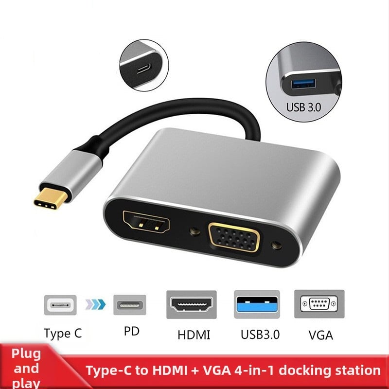 USB-C докинг станция за HDMI/VGA монитор, 4 порта, USB 3.1, 5Gbps, кабел 0,12 m