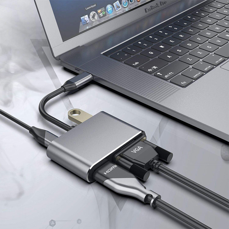 USB-C докинг станция за HDMI/VGA монитор, 4 порта, USB 3.1, 5Gbps, кабел 0,12 m